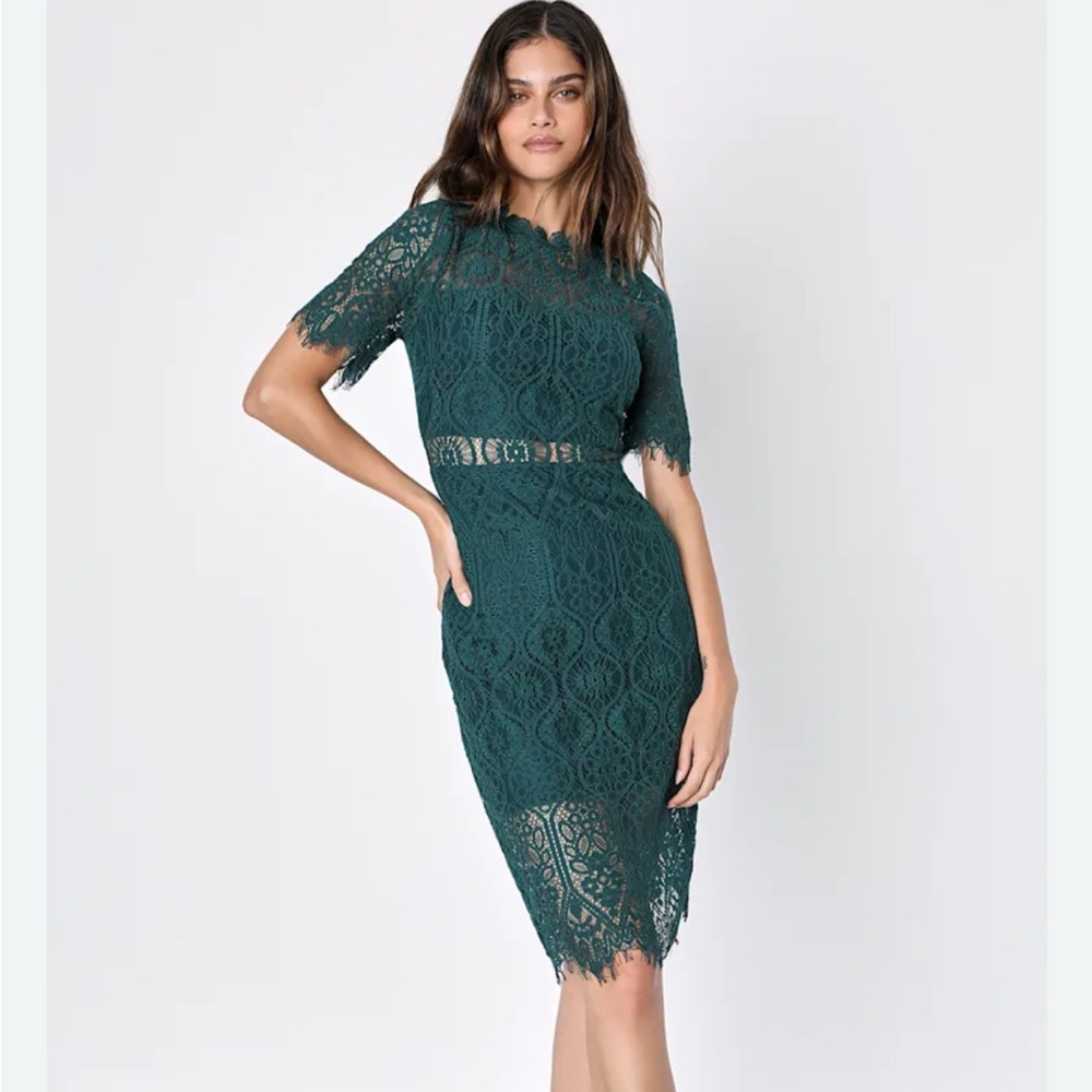 Lulu's Forest Green Lace Midi Dress